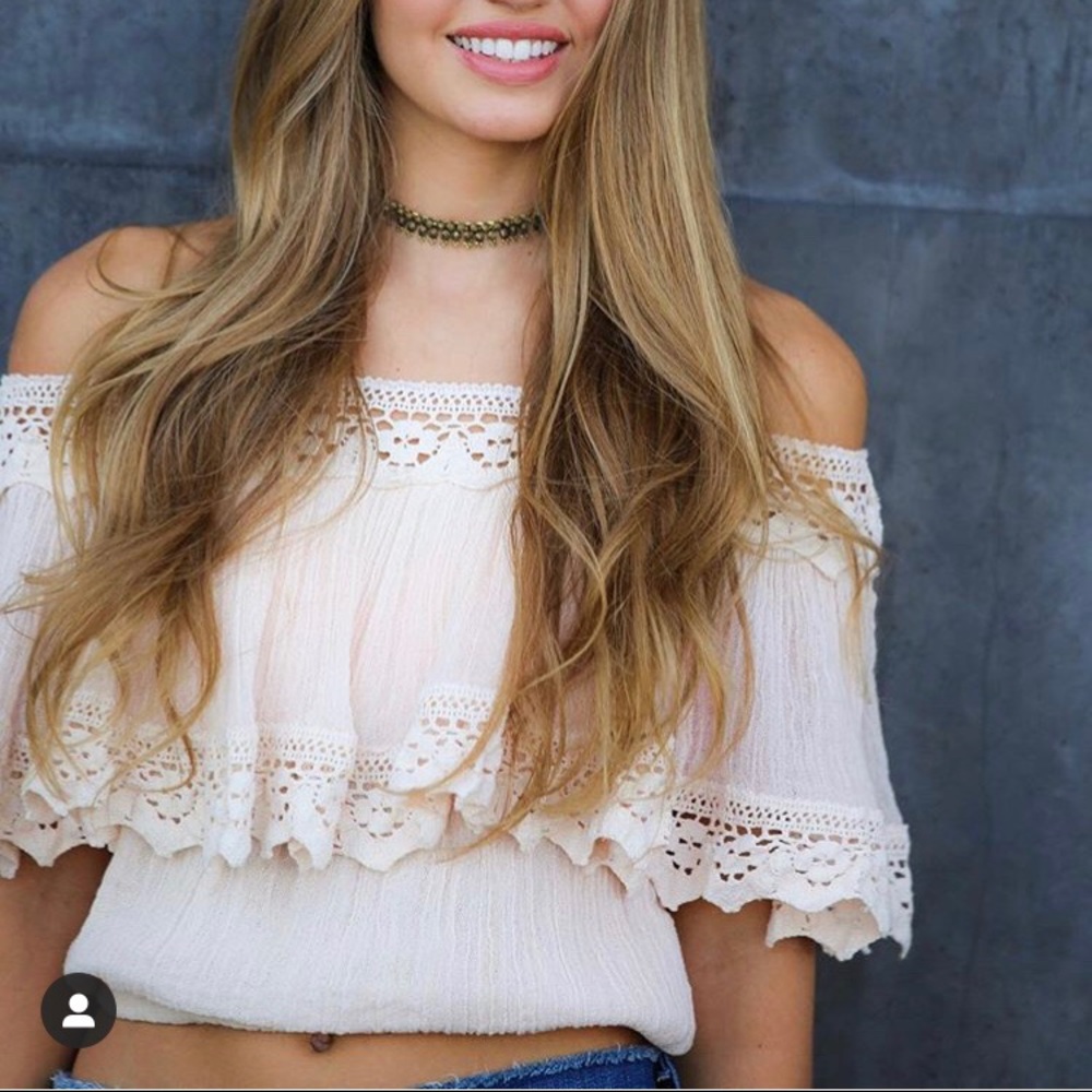 SOLD — Pink Ruffle Off The Shoulder Top
